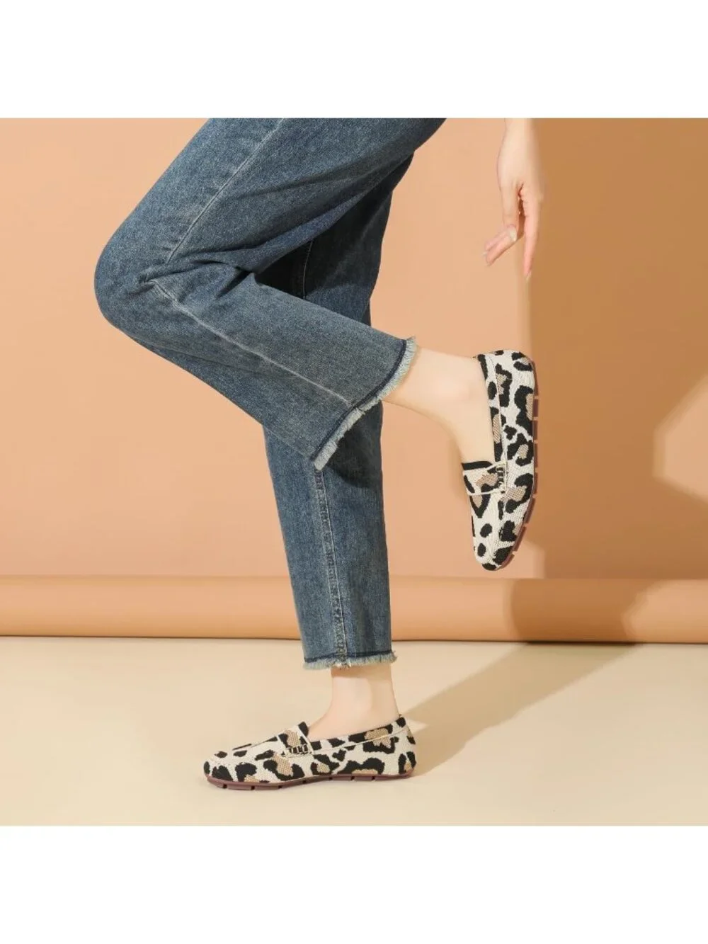 🆕Women's Khaki Leopard Mesh fabric Loafer Shoes Comfortable Casual Flat Shoes